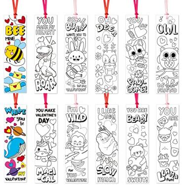 Imagem de 3sscha 75 peças para o Dia dos Namorados Cor seus Próprios Marcadores de Livro com Tema Animal Infantil Criativo DIY Colorir Papel Marcador de Livro de Pintura em Branco para Professores Estudantes Presentes de Arte dos Namorados Suprimentos de Festa