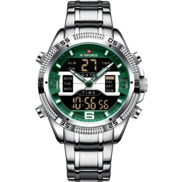 Imagem de Relógio Masculino Analógico Em Aço Inoxidável Display Led Digital A Prova Dágua Verde