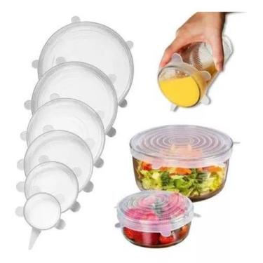 Imagem de Kit 6 Tampas Panela Silicone Universal Reutilizável Elástica Tampas Si