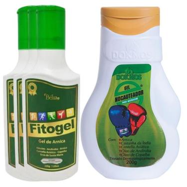 Imagem de Kit 3 Fitogel Gel de Arnica Bélia 200g + Gel Nocauteador Dokmos