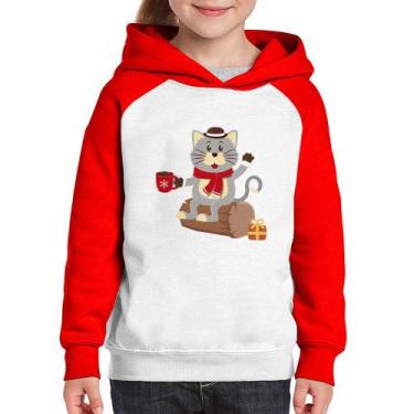 Imagem de Moletom Infantil Gatinho Simpático - Foca na Moda, Branco, Vermelho, 1