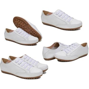 Imagem de Sapatênis Tênis Feminino Casual Sapatilha Couro - D' Roma, Branco, 38