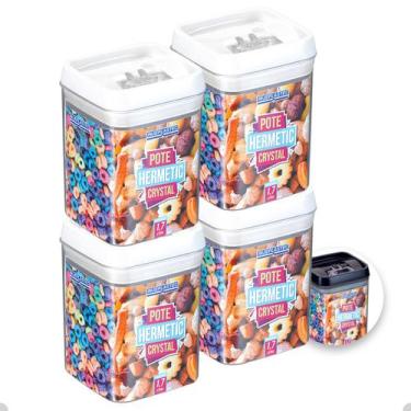 Imagem de 4 Potes Hermético Acrílico Quadrado Médios Com Trava 1700m - Injeplast