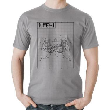 Imagem de Camiseta Algodão Player 1 Controle Joystick - Foca na Moda, Cinza, M
