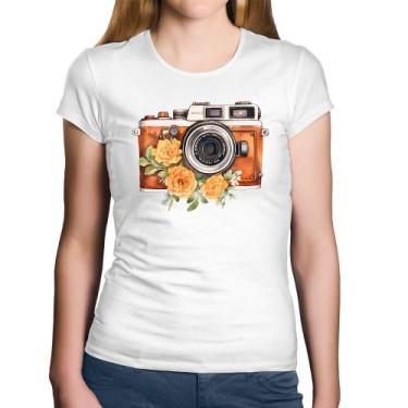 Imagem de Baby Look Algodão Máquina Fotográfica Vintage e Flores - Foca na Moda,