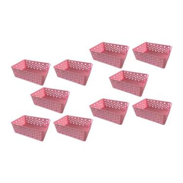Imagem de Kit 10 cestos organizadores premium rosa - Trioplast