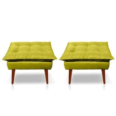 Imagem de Kit 2 Puff Decorativo Opala Pés Palito - Casa da Poltrona, Amarelo