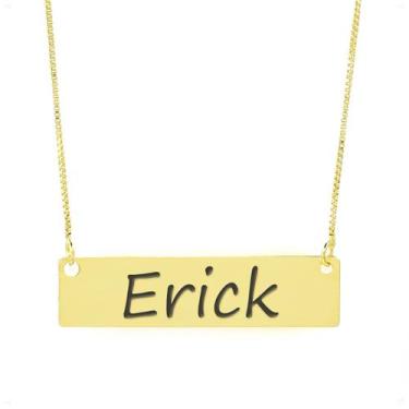 Imagem de Colar Nome Personalizado Chapinha Gravação Erick Banhado Ouro 18K - 99