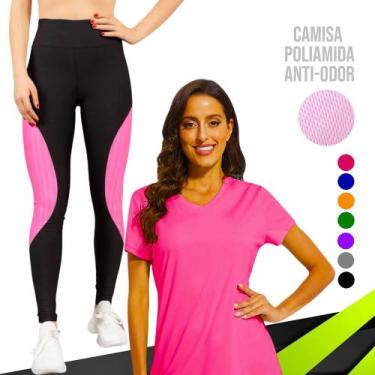 Imagem de Kit Camiseta MALHA FRIA POLIAMIDA + Calça Leg Legging REDINHA Academia