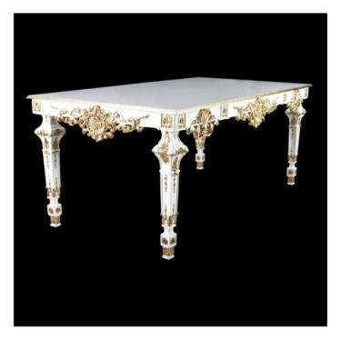 Imagem de Mesa Francesa Entalhes Luiz XV Branca acab. Folha Ouro - LUXdécor