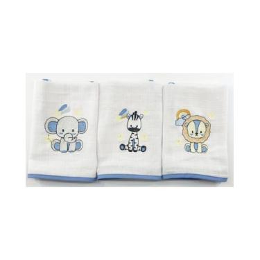Imagem de Kit 3 fraldas pano de boca para bebês bordada safari com viés - Beatri