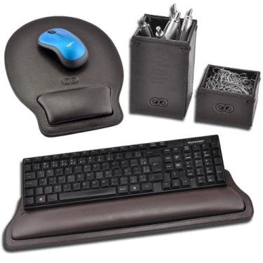 Imagem de Kit para Mesa de Escritório MESSINA em Couro Galvani, Marrom café