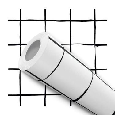 Imagem de Papel de Parede Adesivo Quadriculado Preto e Branco Quadrado Xadrez Mo