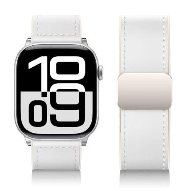 Imagem de Qimela Pulseira de couro magnético compatível com Apple Watch séries 10, 9, 8, 7, 6, 5, 4, 3, Ultra 2 1 SE de 38 mm, 40 mm, 41 mm, 42 mm, 45 mm, 46 mm, 49 mm