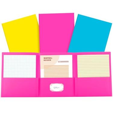 Imagem de Dunzoom 3 pastas de bolso com 3 bolsos de 21 x 28 cm com porta-cartões de visita, pasta de plástico pastel, 3 bolsos para uso em papel tamanho carta, escritório, 3 cores (neon)