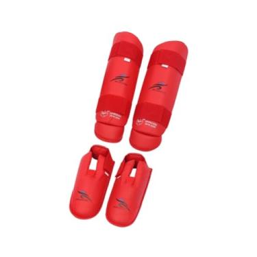 Imagem de oshhni Muay Thai Kickboxing Caneleiras Proteção do Peito da Perna Protetores de Perna para Karatê, Vermelho
