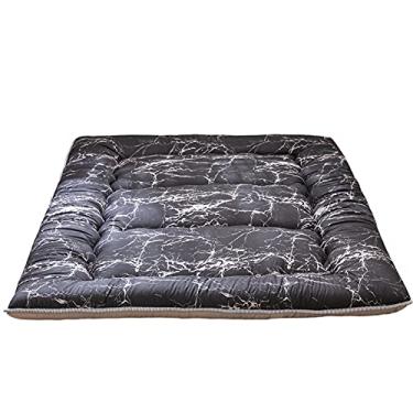 Imagem de MAXYOYO Colchão de futon japonês estampado em mármore preto, almofada de dormir espessa, colchão de campismo, colchão dobrável para sofá-cama, colchão de hóspedes, tamanho Queen