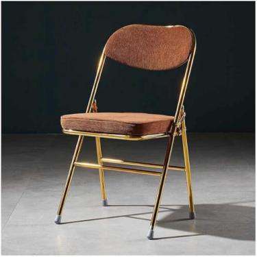 Imagem de Cadeira dobrável galvanizada de metal com pernas douradas, cadeira dobrável de restaurante retrô com estofada, cadeira de reunião de escritório de computador, suporte de carga de 230 kg, marrom