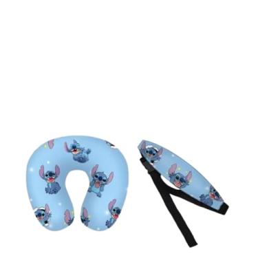 Imagem de Kit Almofada de pescoço + Faixa Apoio Suporte Cabeça de Bebê Cadeirinha Carro (Kit Stitch Azul)