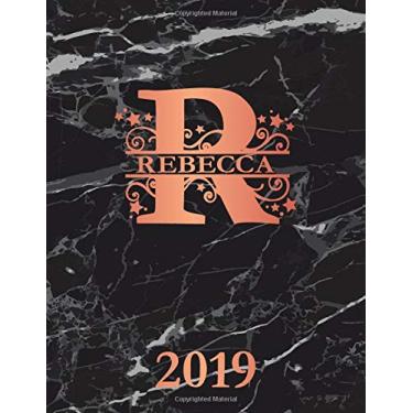 Imagem de Rebecca 2019: Personalized Name Weekly Planner 2019. Monogram Letter R Notebook Planner. Black Marble & Rose Gold Cover. Datebook Calendar Schedule