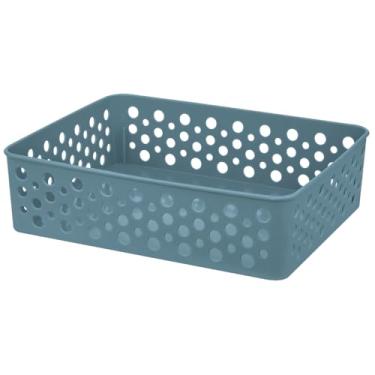 Imagem de Cesto Organizador Rattan Multiuso Armário Gaveta Lavanderia M (24x19) (Azul)
