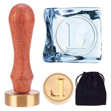 Imagem de CRASPIRE Carimbo de gelo com letra L e cabeça de latão removível e cabo de madeira, carimbo vintage de 3 cm de folha de palmeira para cubos de gelo, coquetel, uísque, mojito, bebidas, casamento, artesanato, faça você mesmo