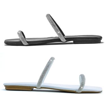 Imagem de Novo Hábito, Kit 2 Rasteirinhas Femininas Tira Dupla Com Brilho Aplicado Cor:Preto e Branco;Tamanho:37