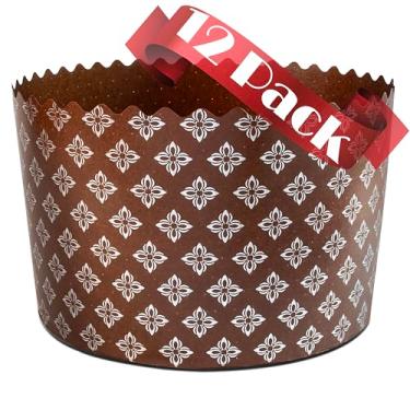 Imagem de Moldes de papel para pão de Páscoa de 425 g para assar pacote com 12 – Molde grande de papel panetone design prateado - Molde de panetone Kulich Paska Moldes de panetone para pão de Páscoa Kulich