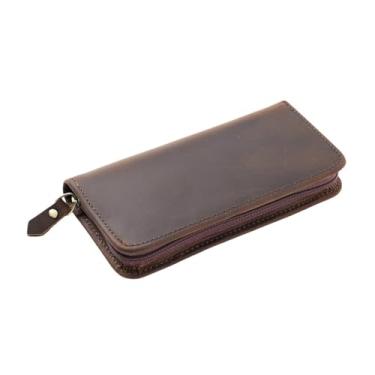 Imagem de IEUDNS Caneta bolsa de couro organizador de papelaria portátil caneta titular caso para bilhetes recibos funcionários adolescentes família, Marrom Escuro