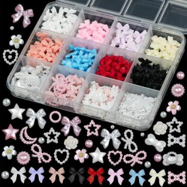 Imagem de Decorações de Unha Kawaii 3D - 12 Grades com Laços e Encantos de Resin