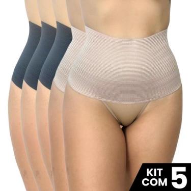 Imagem de Kit 5 Calcinhas Cinta Elastico 17cm Compressão Confortável Modeladora 