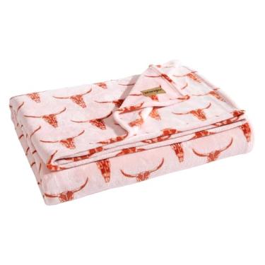 Imagem de Wrangler - Cobertor, roupa de cama de lã de pelúcia ultramacia, inspirado em Yellowstone, decoração aconchegante para cama ou sofá (cabeça de boi, pêssego, rei)