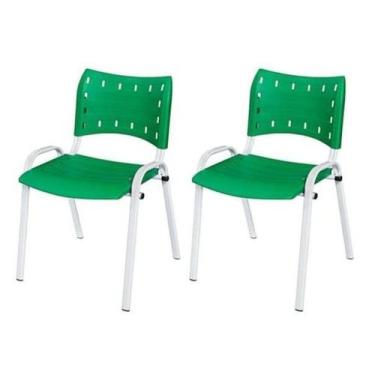 Imagem de Cadeira Iso Base Branco Igreja, Escola, Escritório - Verde Kit 2 Peças
