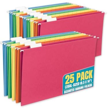 Imagem de 1InTheOffice Pastas de arquivo suspensas de tamanho ofício, pastas de arquivo penduradas com abas, pastas de arquivo coloridas penduradas, aba de corte de 13 cm, reforçada, cores sortidas, pacote com