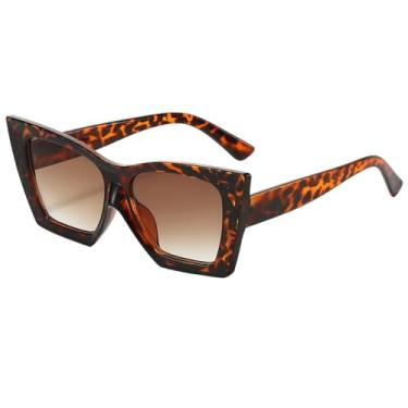 Imagem de Óculos de sol estilo olho de gato de armação grande, elegantes e individuais, óculos de sol simples, óculos de sol unissex de nicho hip-hop para mulheres, chá de leopardo, tamanho único