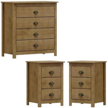 Imagem de Comoda 4 Gv 02 Mesas de Cabeceira 3 Gv Madeira Maciça Freijo Milani St