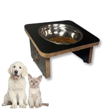 Imagem de Comedouro Elevado Inclinado Pet Cachorro E Gato Tigela Inox (Preto)