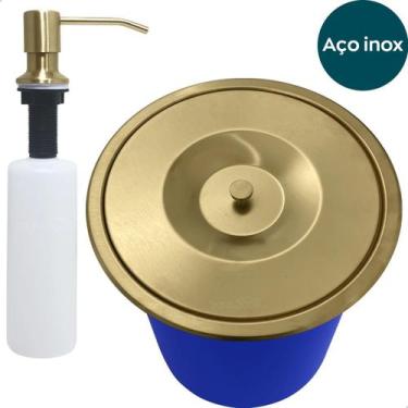 Imagem de Lixeira De Embutir 5 Litros Inox Dourado Escovado E Dispenser Porta De