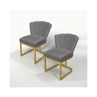 Imagem de Kit 2 Cadeira De Jantar Pétala Base De Ferro, Cadeira Mesa De Jantar E Penteadeira (Cinza)