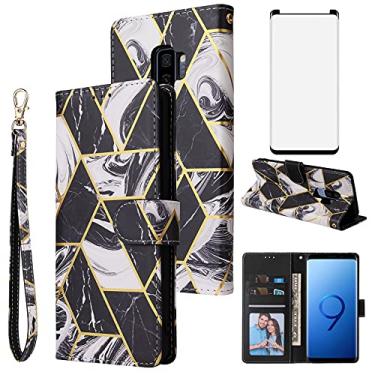 Imagem de Asuwish Capa tipo carteira compatível com Samsung Galaxy S9 e protetor de tela de vidro temperado, capa flip de couro, suporte para cartão, acessórios para celular Glaxay S 9 Edge 9S GS9 Preto