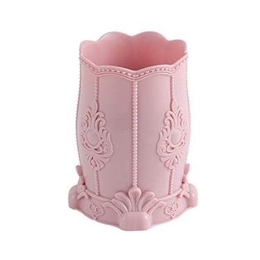 Imagem de Porta-lápis organizador de plástico cosmético pincel de maquiagem suporte de caneta de mesa caixa de armazenamento de joias branco rosa pote de papelaria (Argento)