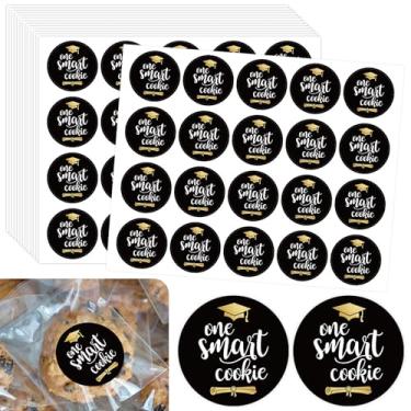 Imagem de Whaline 100 pçs adesivos de formatura de um biscoito inteligente preto dourado parabéns grad thank you adesivos de etiqueta redonda decalques para envelope selagem saco cartão material escolar