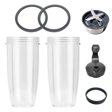 Imagem de Copos de liquidificador Lâmina de substituição de 940 ml com tampas flip-top compatíveis com NutriBullet 600w/900w, conjunto de 7 peças