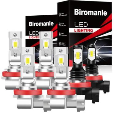 Imagem de Biromanle Compatível com lâmpadas Nissan Sentra 2013 2014 2015 2016 2017 2018 2019, farol alto H9/H11 farol baixo H11 combo de luz de neblina H11, luz branca 6000k, lâmpadas interiores (pacote com 6)