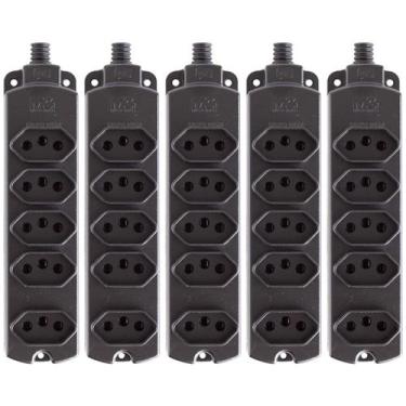 Imagem de Kit 5 Régua 5 Tomadas Barra Extensão plug 10a 20a 3P - Margirius, PRET