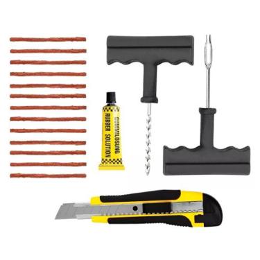 Imagem de Kit De Reparo Remendo Para Pneu Sem Câmara Carro Moto Com 13 Macarrão 