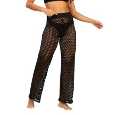 Imagem de Calça Pantalona Tricot Saída de Praia Vekyo Cintura Alta Verão Cor:;Tamanho:P;Genero:Mulher-Feminino