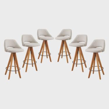 Imagem de Kit 6 Banquetas Giratórias Estofadas com Encosto Nicole Nude