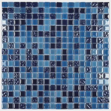 Imagem de Pastilha de Vidro Miscelanea Metal 30x30cm 1,5x1,5 Glass Mosaic Azul