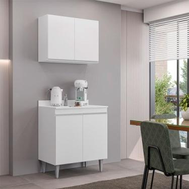 Imagem de Conjunto Balcão de Cozinha com Tampo Papin Armário Aéreo MDP/BP Branco